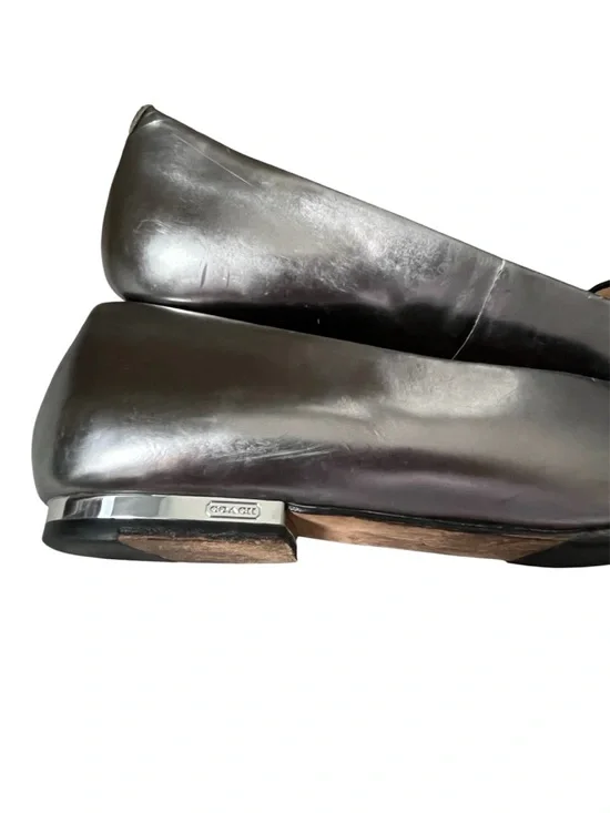 Coach Walsh Silver Metallic Mirror Leather Black Suede Pointed Toe Flats Size 5B - Picture 9 of 9